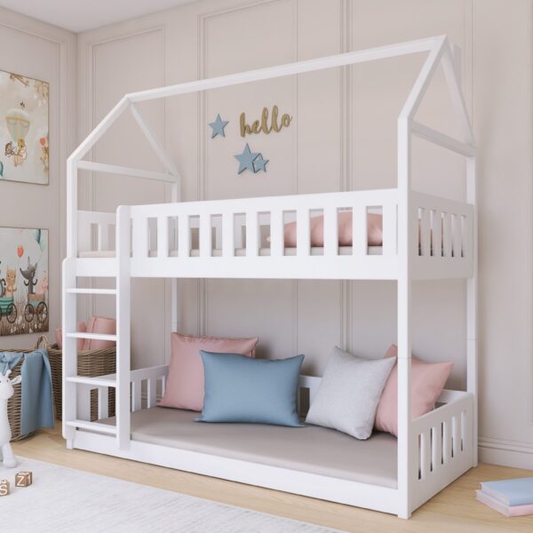 POLA Etagenbett Kinderbett Bodenbett Hausbett 90x200 cm weiß