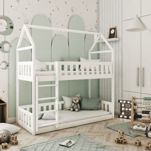 POLA Etagenbett Kinderbett Bodenbett Hausbett 90x200 cm weiß
