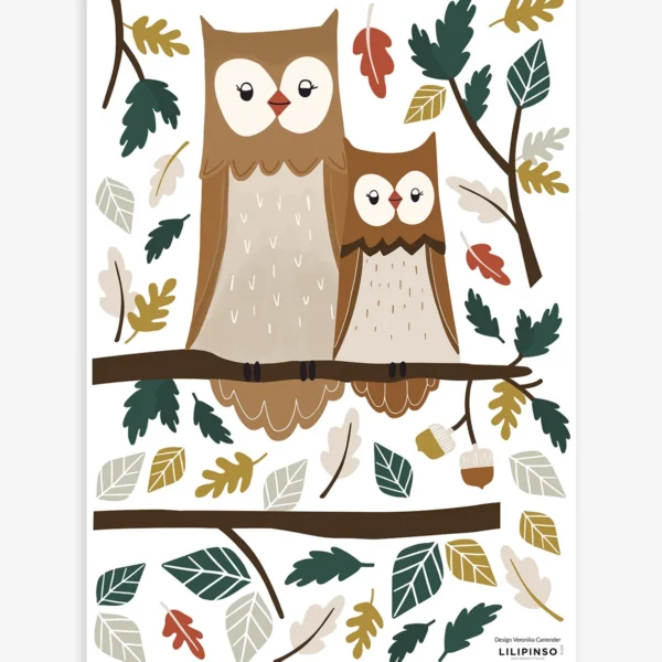 FOREST Wandsticker Waldtiere klein - Eule Familie