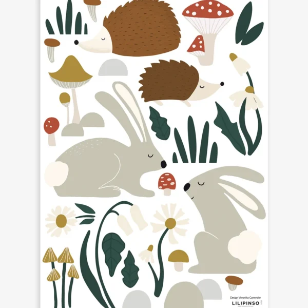 FOREST Wandsticker Waldtiere klein - Hasen und Igel