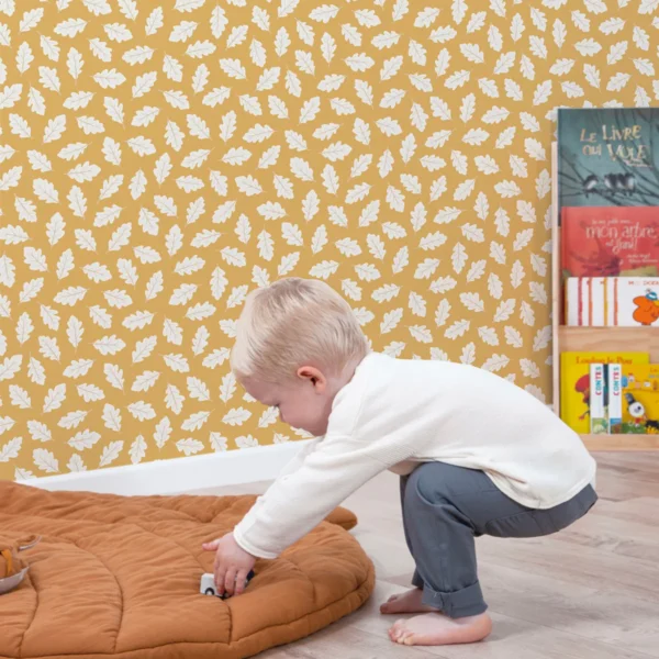 FOREST Kinderzimmer Tapete mit Eichenblätter braun 50 cm x 10 m