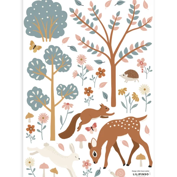 FOREST Wandsticker Waldtiere klein - Reh mit Hase, Igel und Eichhörnchen