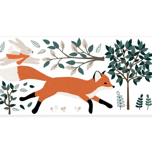 FOREST Wandsticker Waldtiere XL - Fuchs und Hase springen