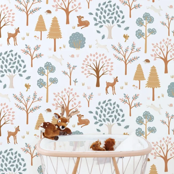 FOREST Kinderzimmer Tapete Waldtiere Reh mit Hase und Igel 50 cm x 10 m