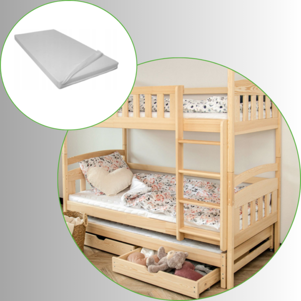 BLANKA Etagenbett natur 90x200 cm und BASIC Gästebettmatratze 2-Set
