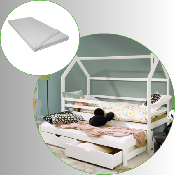 DISNEY Hausbett weiss 90x200 cm und BASIC Gästebettmatratze 2-Set