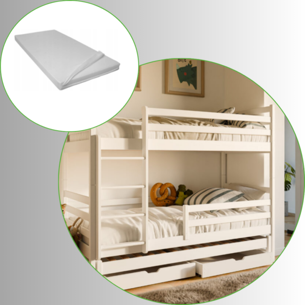 LUK Etagenbett weiss 90x200 cm und BASIC Gästebettmatratze 2-Set