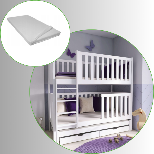 EMILKA Etagenbett weiss 80x180 cm und BASIC Gästebettmatratze 2-Set