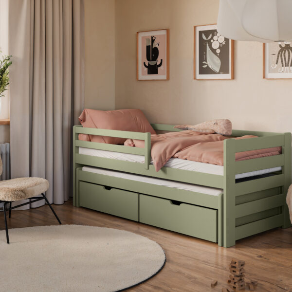 SENSO Kinderbett Einzelbett mit Gästebett und Bettkästen in mehreren Größen und Farben