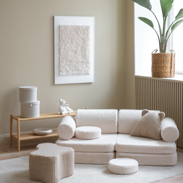 Umbaubares Spielsofa Teddystoff weiß