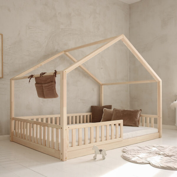 LULETTO XL-Kinderbett Bodenbett Hausbett 140x200 cm natur