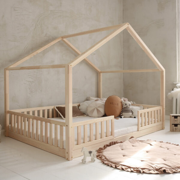 LULETTO DUO XL-Kinderbett Bodenbett Hausbett 140x200 cm natur