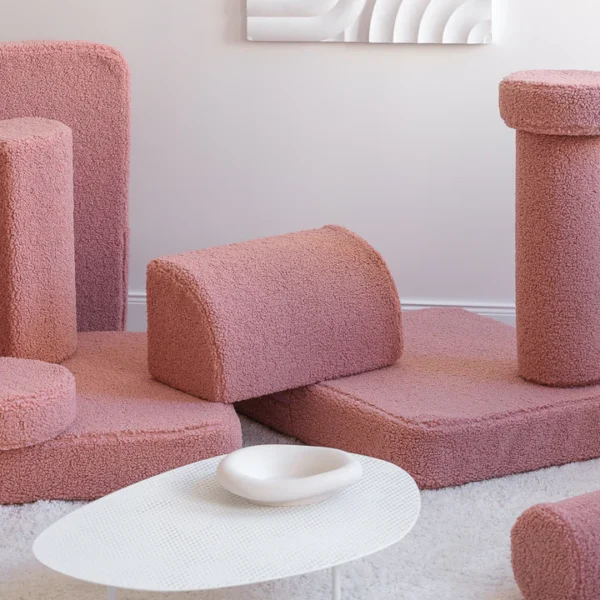 Umbaubares Spielsofa Teddystoff rosa