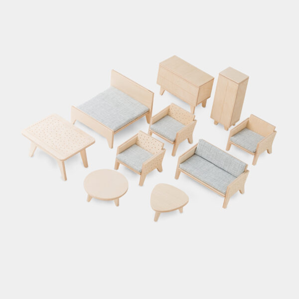 Holz Puppenhaus Vintage Flower mit Möbel-Set 10-teilig natur