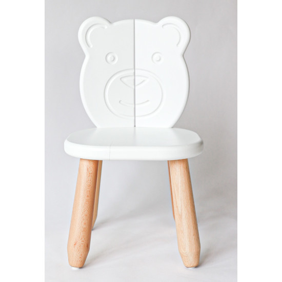 Kidozia Kindertisch-Set „Natur White Bear“ – 2 Stühle + 1 Tisch aus massivem Buchenholz