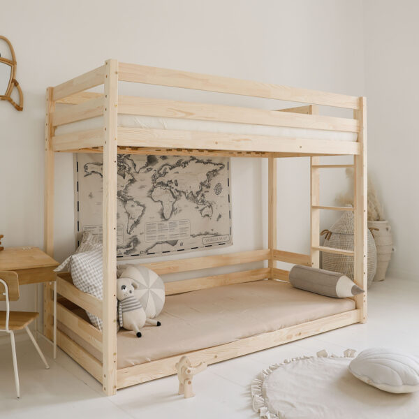 BASIC BUNK Etagenbett Bodenbett 90x200 cm natur und weiss