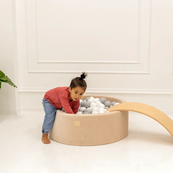 MeowBaby® Bällebad aus Samtstoff ecru - 90 x 30 cm, 200 Bälle weiss/beige