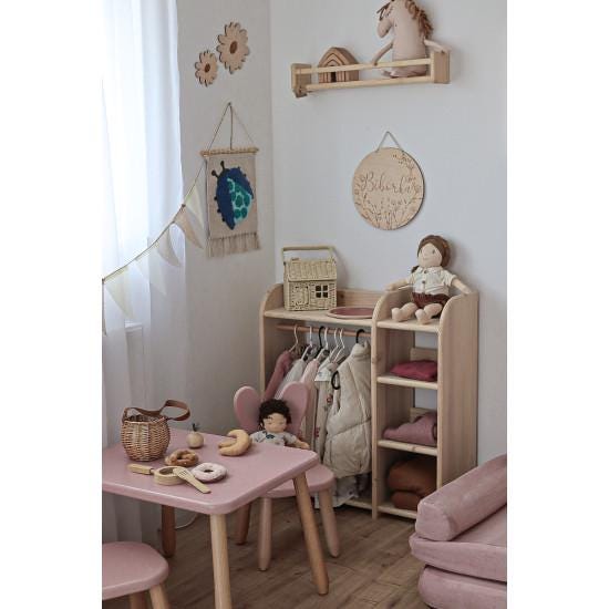 Kleiderschrank für Kinder aus Massivholz Kiefer, mit 6 Fächern & Kleiderstange - Montessori Kindermöbel