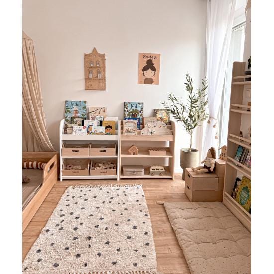 Montessori Spielzeugregal für Kleinkinder aus 100 % massivem Kiefernholz