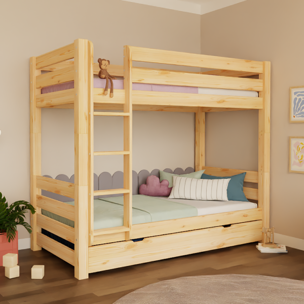 ATLAS Kinderbett Etagenbett 90x200 cm aus Massivholz Kiefer natur oder weiss