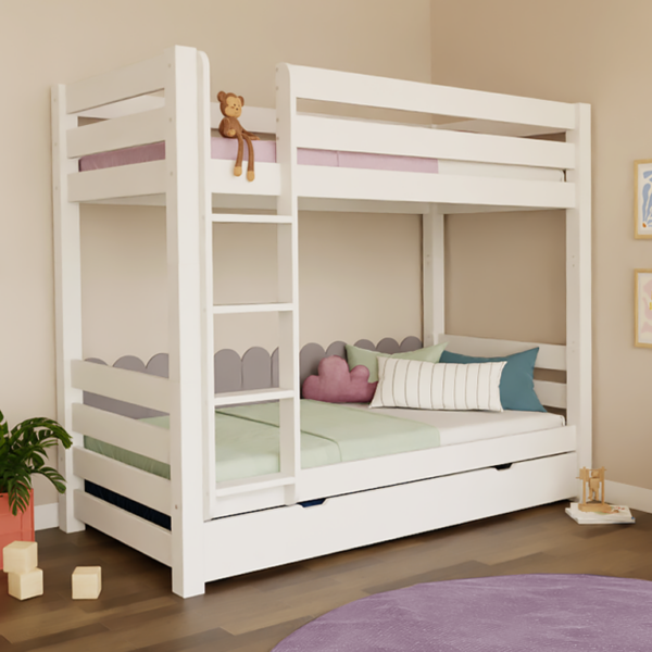 ATLAS Kinderbett Etagenbett 90x200 cm aus Massivholz Kiefer natur oder weiss