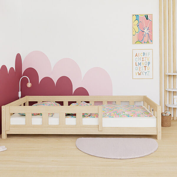 PLOTTY Montessori Kinderbett aus Massivholz MIT Rausfallschutz – mitwachsendes Schlafsystem für Kinder