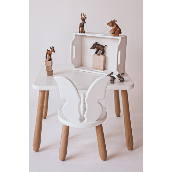 Montessori Kindertisch-Set „Natur White Butterfly“ – 1 Tisch & 2 Stühle aus Buche