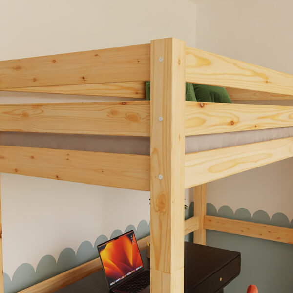 MAKALU Hochbett  90 x 200 cm  | Massivholz Kiefer | Premium Loftbett