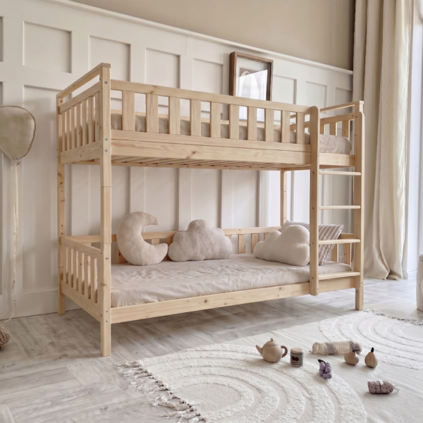 BASIC 2-in-1 Etagenbett PUREWOOD 90x200 cm mit vertikalem Rausfallschutz – Natur oder Weiß