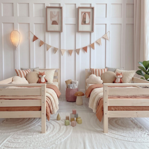 BASIC 2-in-1 Etagenbett PUREWOOD 90x200 cm mit horizontalem Rausfallschutz– Natur oder Weiß